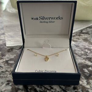 NIB Delicate Gold plated sterling silver Leaf necklace CZ Earring set.